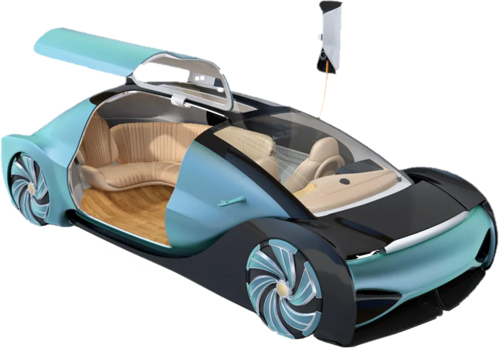 Concept car with its doors open, showing its interior